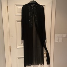 BLACK GINA BACCONI CAPE DRESS CHIFFON LOOK SEQUINS AT TOP SIZE 12
