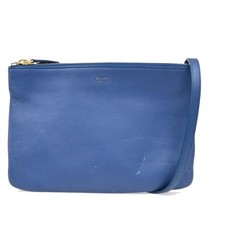CELINE Logo Trio Crossbody Shoulder Bag Canvas Leather Blue Italy 87EF544