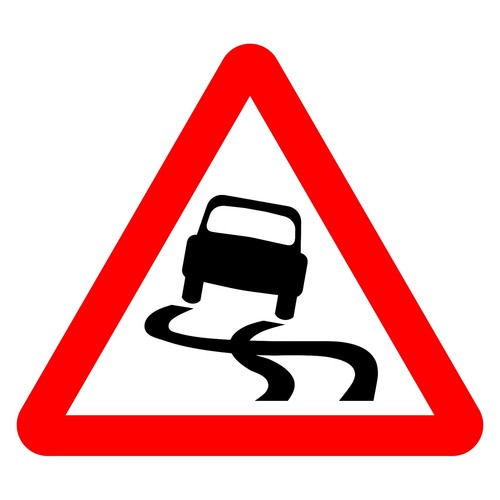 Slippery road sign sticker - road,