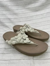 Fitflop Fleur White Floral Leather Thong Flip Flop Sandals Size US 10M 180-194