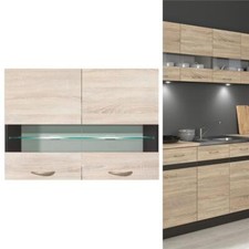 800mm Kitchen Wall Unit Sonoma Oak Cabinet Glass Display Shelf LED Light Junona