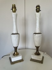 White Marble 1950s Console Lamps x 2 MCM Italian Pair Country House Vintage