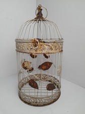 Vintage Rustic 19" Tall Bird Cage. Rustic White. With Latch.