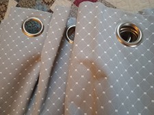 Wide, Heavy Ring Top Curtains. Grey/White Spots. Blackout Lined. 74" W X 55"L.