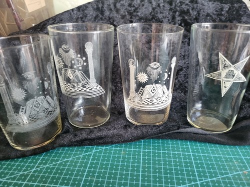 Vintage etched masonic lodge - etched,