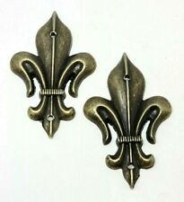 Pair of Antique Bronzed Fleur De Lys Embellishments Solid Metal Cast C073 