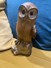 Wooden Owl Carving - Hand Carved Owl on Perch - 18cm/7". VGC. Free UK ?.