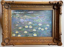 Water Lilies Oil Painting - Hand Painted on Canvas Antique Framed - Claude Monet