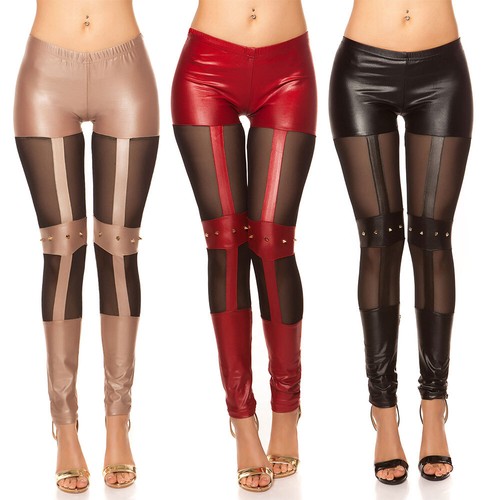 Leggings leather look mesh - leather,