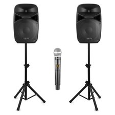 VPS Active Speakers and Wireless Microphone Karaoke PA System with Stands 1000W
