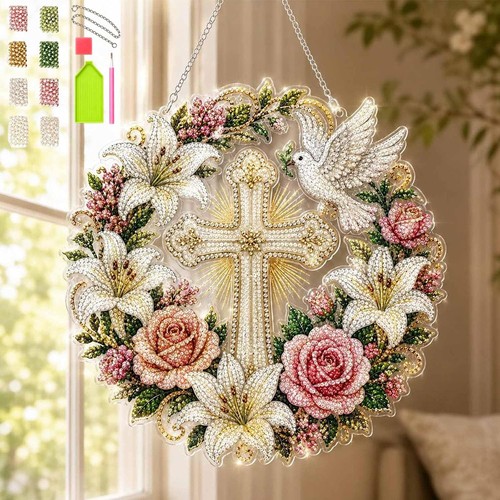 Cross flowers dove diamond - cross,,