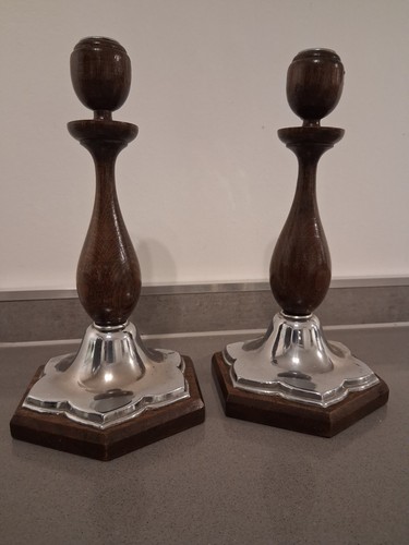 Pair vintage wooden candle - vintage,