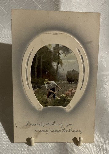 Postcard 1905 man with - 1905, hay