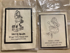 2 CUTE UNMOUNTED SUGAR NELLIE STAMPS, COUNTRY GARDEN & MAKE A WISH RUBBER STAMPS