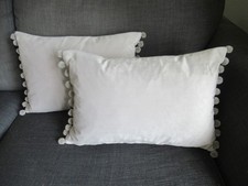 Paoletti Grey Silver Fiesta Cushions with Pom Poms 50cm x 30cm  x 2 -NEW