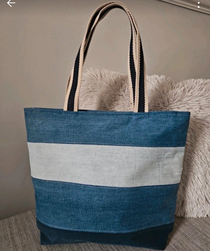 Hand crafted denim stripe tote - crafted,