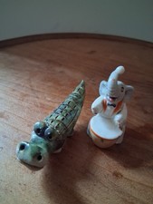 Miniature Pottery Alligator/ Porcelain Elephant With Drum X2