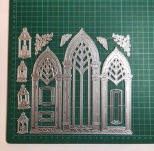 Large 18pcs Arched Windows Card Shape & Foliage Die Set - 19.5 X 18.6cm