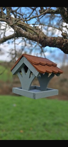Wooden bird seed feeder - wooden, tray