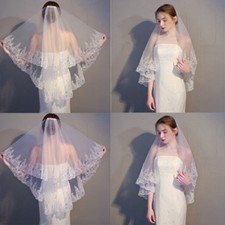 RULTA 2 T Sequin Flower Edge Fingertip Length Short Bridal Wedding Veil & CombNC