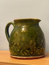 Vintage Earthenware Green Glazed Studio Pottery Jug By Wetheriggs Penrith