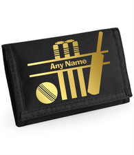 Personalised Cricket Print Boys Kids Ripper Wallet With Coin Holder Gift