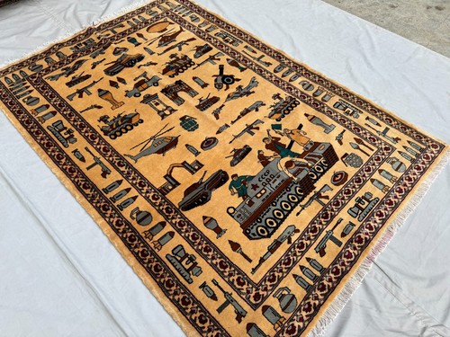 Beige hand knotted afghan - hand,