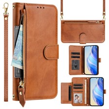 For Various Phone Zipper Leather 7 Cards Wallet Case Crossbody Flip Stand Cover