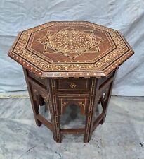 Antique Hoshiarpur Inlaid Folding Indian Rosewood Table Octagonal Side Table
