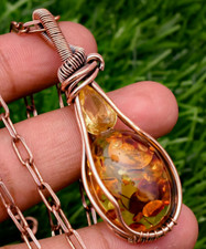 Baltic Amber Gemstone Copper Wire Wrapped Handmade Jewelry Pendant 2.68"