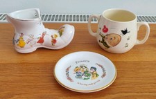 3 Vintage Nursery Rhymes Trinket Dish Cup And Boot Old Foley Caverswall Humpty