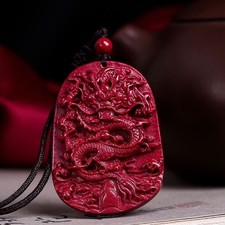 Natural jade Pendant dragon statue cinnabar Jewelry figurines necklace amulet
