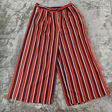 Primark Striped Trousers Womens Size 12 Cropped Pleated Summer Red Black White