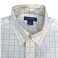 Brooks Brothers Mens Yellow & Blue Plaid Lg Button Down Long Sleeve Classic Fit