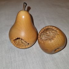 Vintage Wooden Fruit Hand-Turned Apple and Pear Bites Bitten Decorative Ornament