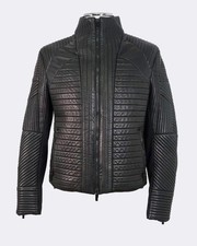 Emporio Armani Quilted Black Leather Biker Jacket Medium EU48 RRP £1795 Padded