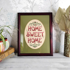 Vintage Cross Stitch Home Sweet Home Framed Wall Picture 