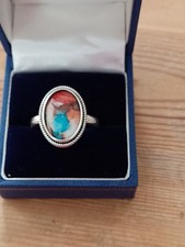Ladies Eyecatching Dress ring size . U. Turquoise Mix Stone . Silver Tone.New.