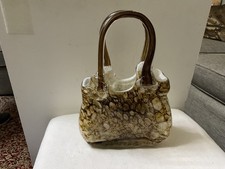 Murano style glass snake skin patterned  glass 2 handle handbag vase,Ornament