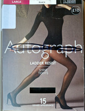 1 Pair M&S 15 Denier Ladder Resist Sheer to Waist Gloss Black Tights Large
