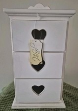 Mini Table Top White Distressed Wooden Drawers Hearts Dunelm Jewellery  Chest