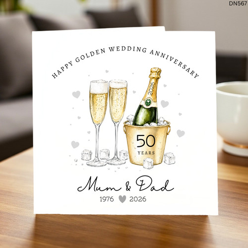 Happy golden anniversary card - golden, card-