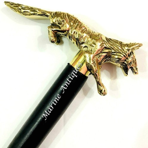 Antique brass wolf head handle - antique,