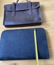 Handmade Oxford Student Leather Study Music Bag Laptop Portfolio Dark Brown A4