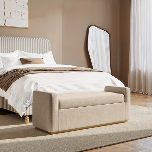Beige upholstered ottoman - beige,