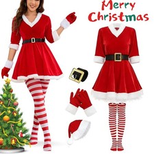 Christmas Womens Ladies Mrs Santa Costume Claus Fancy Dress Party Xmas Outfit UK
