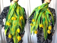 Hand Felted -ART Scarf /wool merino  and silk- tulips-