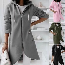 Women Long Hooded Hoodie Ladies Zip Up Pocket Jumper Coat Sweatshirt Top S-5XL