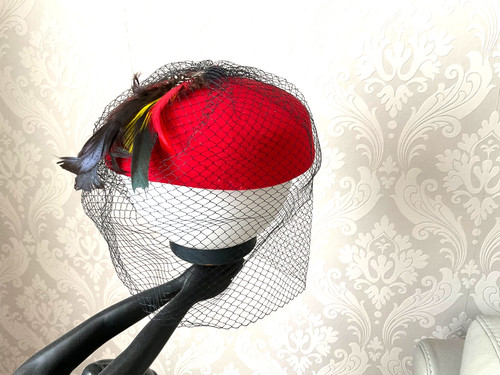 Vintage veiled red - red, pillbox
