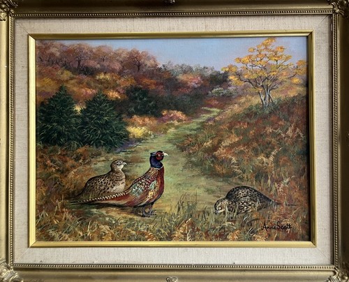 Vintage oil painting pheasants - oil,